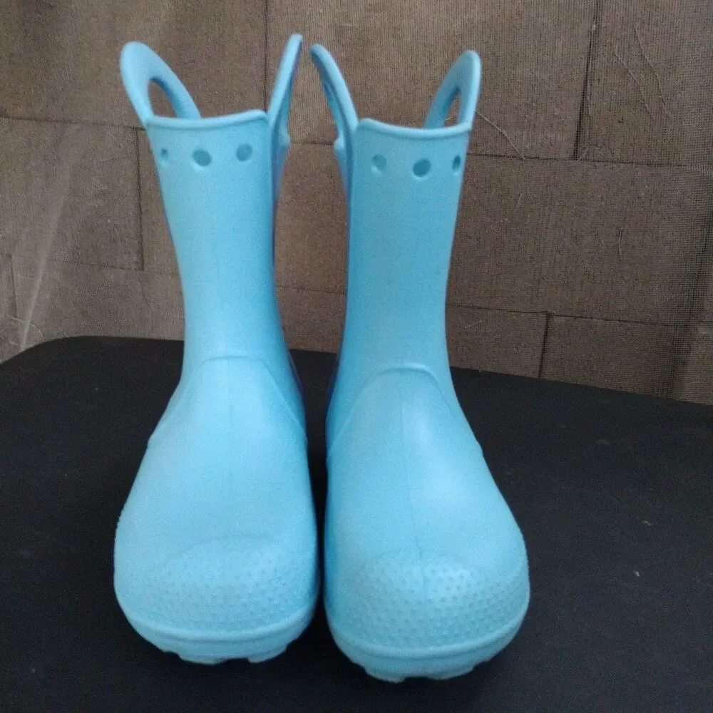 Crocs Handle It Rain Lightweight Boots Kids Size 2 Baby Blue Glitter
